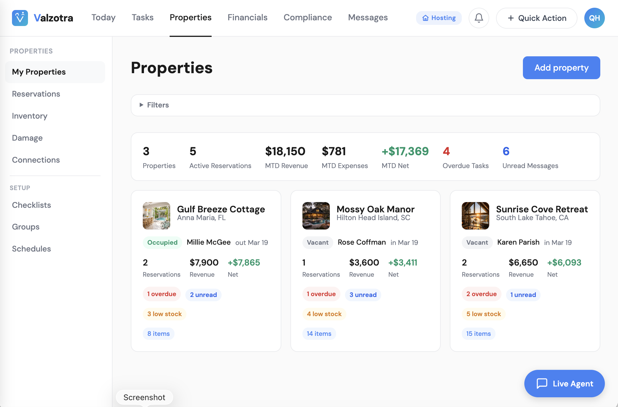 ArrivHQ dashboard showing today's check-ins, tasks, and upcoming reservations